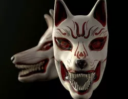 Japanese Kitsune Fox Mask Low-poly 3D model