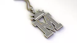Letter M Pendant with crown cad design 3D model