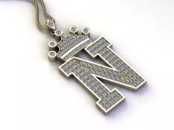 Letter N Pendant with crown cad design 3D model
