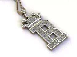 Letter R Pendant with crown cad design 3D model