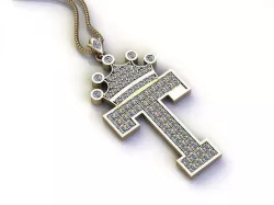 Letter T Pendant with crown cad design 3D model