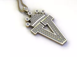 Letter V Pendant with crown cad design 3D model