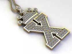 Letter X Pendant with crown cad design 3D model