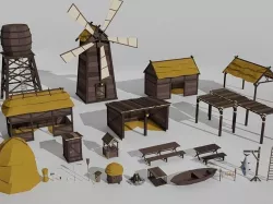 Low poly outbuildings and props pack Low-poly 3D model