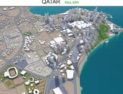 Qatar Gulf country and Doha City Low-poly 3D model