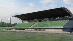 Race track stadium and dirt track with stadium and shops Low-poly 3D model