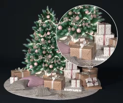 Realistic Christmas tree with gift boxes 3D model