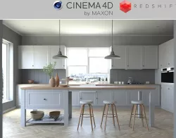 Redshift - C4D Scene files - French Country Kitchen Interior 3D model