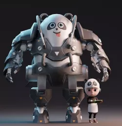 Robot Panda and Panda Kid Character 3D model