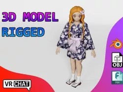Vrchat character - Kimono Anime Girl Low-poly 3D model