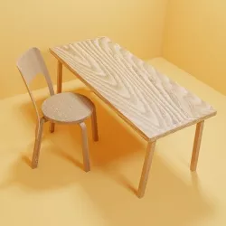 Wood Chair and Wood Table 3D model