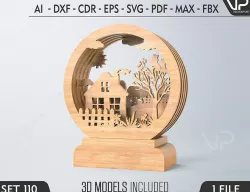 Wood Decorative Doll house Wooden CNC Plywood Vector Set 110 3D model