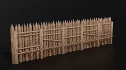 Wooden Palisade Walls Low-Poly Medieval 3D Model Low-poly 3D model