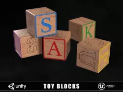Wooden Toy Blocks Low-poly 3D model