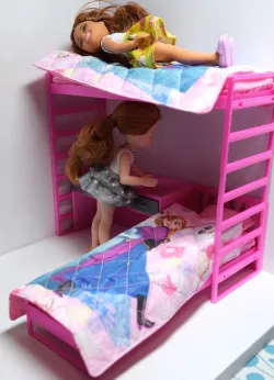 L-shaped bunk bed with desk for dolls 1:12 scale