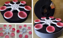 Paint Palette Turntable made using empty filament spool and milk bottle lids