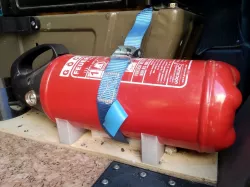 Bracket for small fire extinguisher in camper van