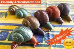 Friendly articulated snail with 12 different shells