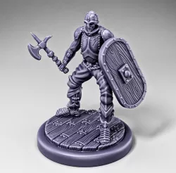 Skeleton - Infantry - Battle Axe + Elliptical Shield - Ready Pose + Wooden Base