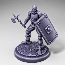 Skeleton - Infantry - Battle Axe + Scutum Shield - Ready Pose + Wooden Base
