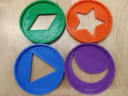 Play coins with shape holes: Diamond, Star, Triangle Crescent & Heart