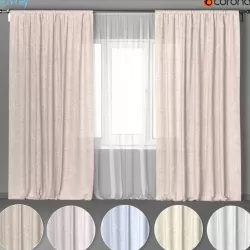 A set of wide curtains of flax in six colors with tulle 3D model