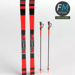 Alpine skis with poles 3D model