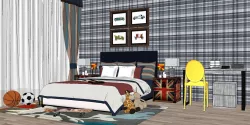 American style double bed 3D model