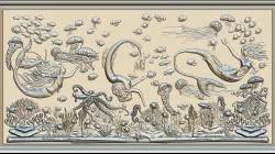 Aquatic Mermaid Theme Panno v6 STL for CNC Relief engraving 3D model