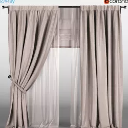 Beige curtains with bead with beige tulle 3D model