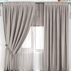 Beige curtains with pickup with roman curtain 3D model