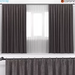 Dark brown thick wide curtains with white tulle 3D model