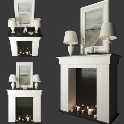  Decorative fireplace with table lamps and candles 3D model