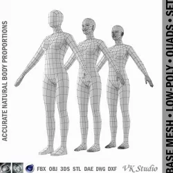Female Base Mesh Natural Proportions in A-Pose Low-poly  3D model