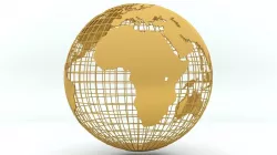 Golden Earth Globe on a golden spherical grid 3D model