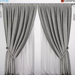 Gray curtains with a pickup with gray tulle 3D model