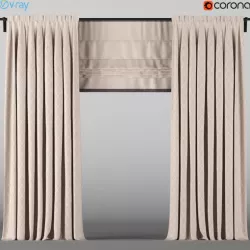 Light beige curtains with a roman curtain 3D model