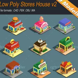 Low Poly Stores House ver 2 Isometric Low-poly  3D model