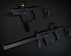 Lowpoly PBR Vector Submachine Gun Low-poly  3D model