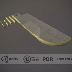 Sidewalk - Modular Set 4 with Yellow Curb Low-poly  3D model