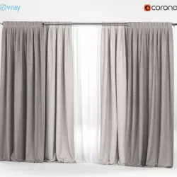 Wide curtains with white tulle 3D model