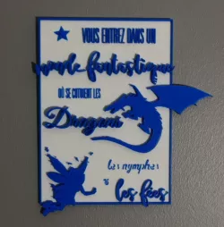Plaque porte enfant dragons et fées