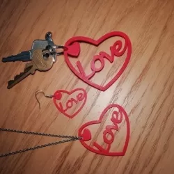 Love Heart Earrings Pendant Key Ring
