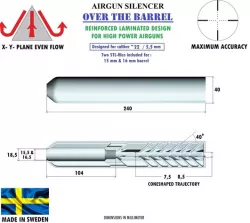Silencer over the barrel .22 / 5,5 mm