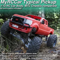 $16.331/10 Typical Pickup Body for MyRCCar MTC Chassis with Rigid Axles or Independent Suspension System