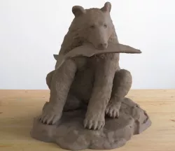 Grizzly Bear with Fish Sculpture