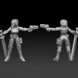 $3.00cyberpunk thug girl with sword and gun