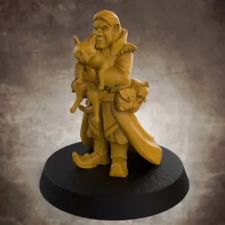 $3.00Gnomish Necromancer "Gale" with his Cat Familiar "Jynx" - 32mm scale miniature with supports