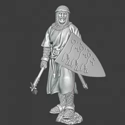 $5.00Medieval knight with chainmail hood and warhammer