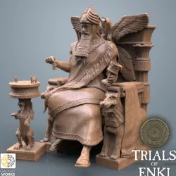 $6.00God on Throne - Sumerian God Enki on ornate throne with game board